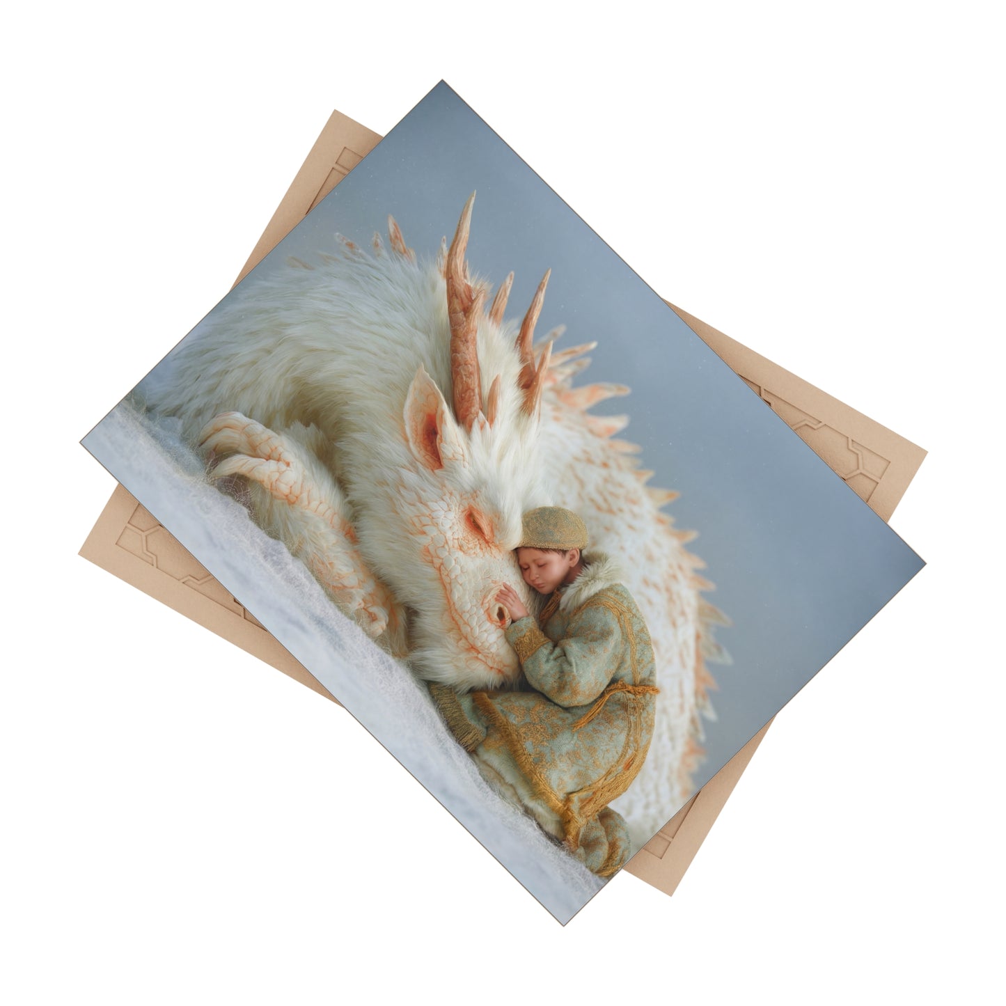 Child and Guardian Dragon Ceramic Photo Tile – Snowbound Sanctuary