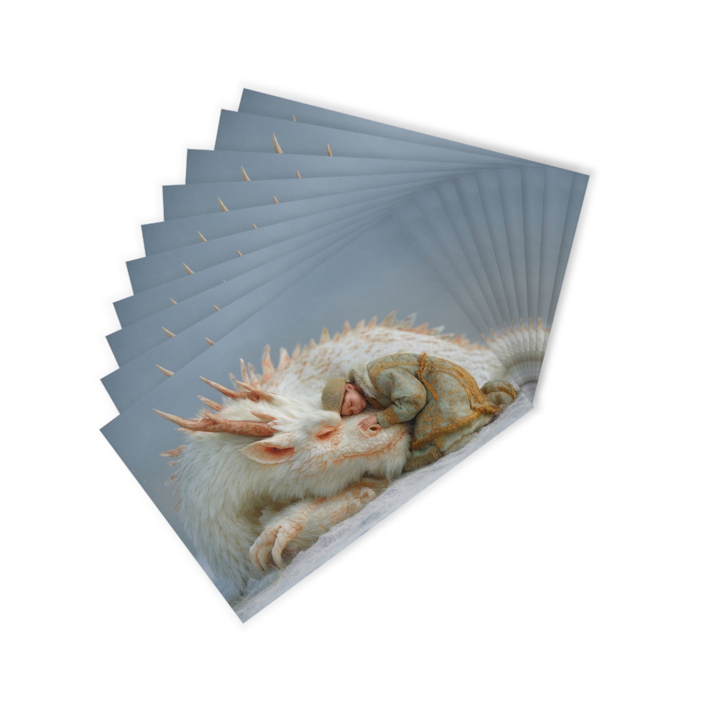 Sleeping Dragon & Child Postcards (10pcs) – Snowy Guardian Embrace