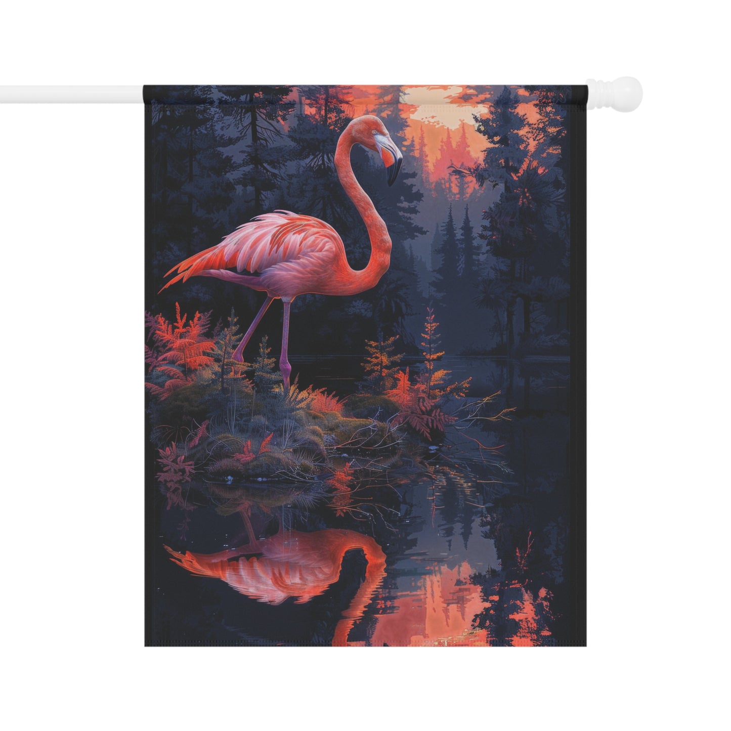 Pink Flamingo Sunset Forest Garden Flag - Product