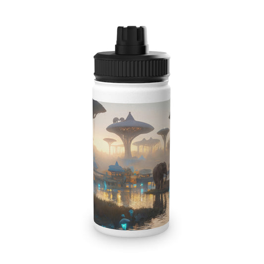 Elephants of the Bio-Luminescent Savanna Stainless Steel Water Bottle, Sports Lid – Twilight Oasis