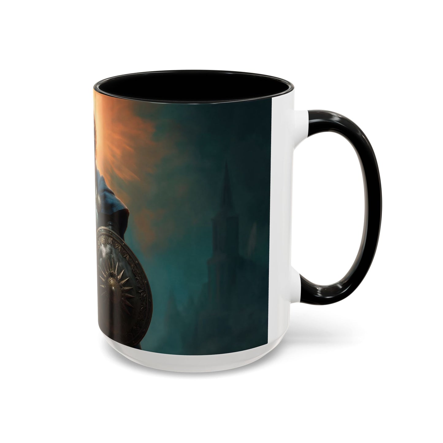 Dawn-Kissed Sentinel Accent Coffee Mug (11, 15oz) – Radiant Resolve in Shadowed Towers