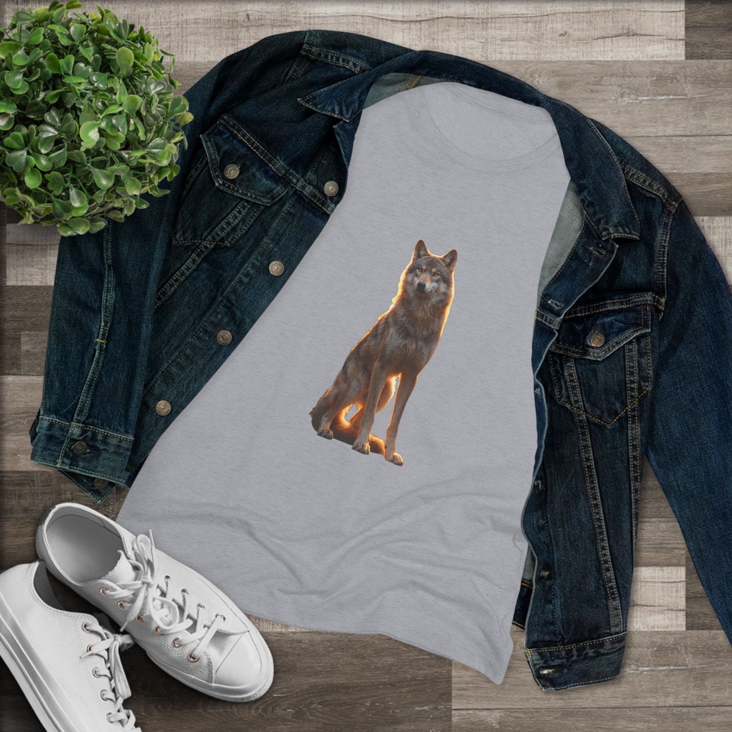 Golden Hour Wolf Women's Triblend Tee – Sentinel in Warm Twilight Light