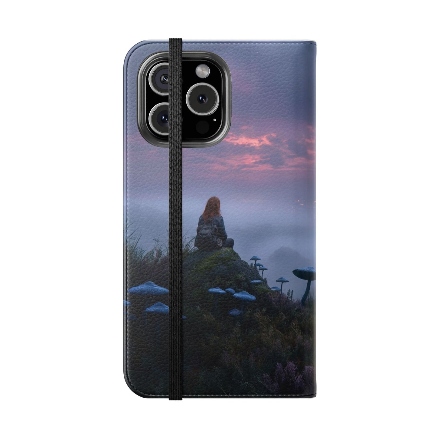 Misty Hilltop Flip Cases – Red-Haired Wanderer at Twilight