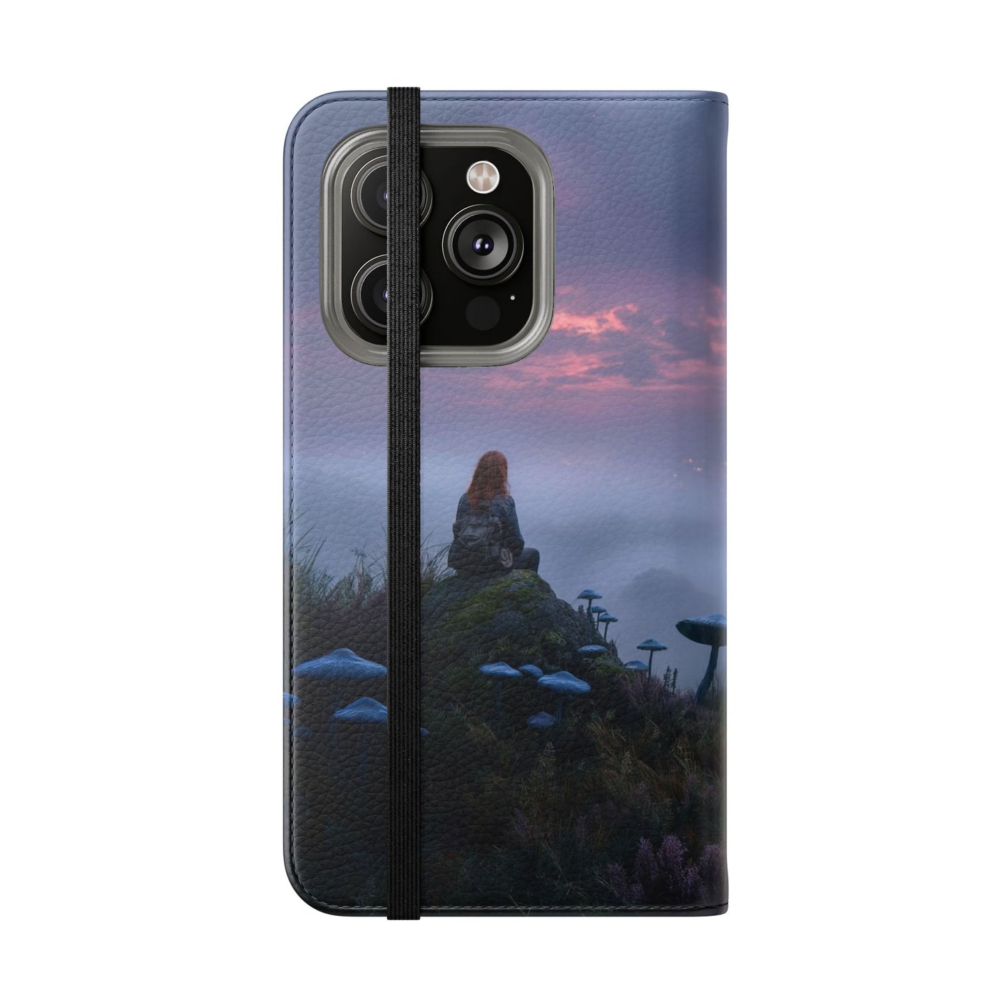 Misty Hilltop Flip Cases – Red-Haired Wanderer at Twilight