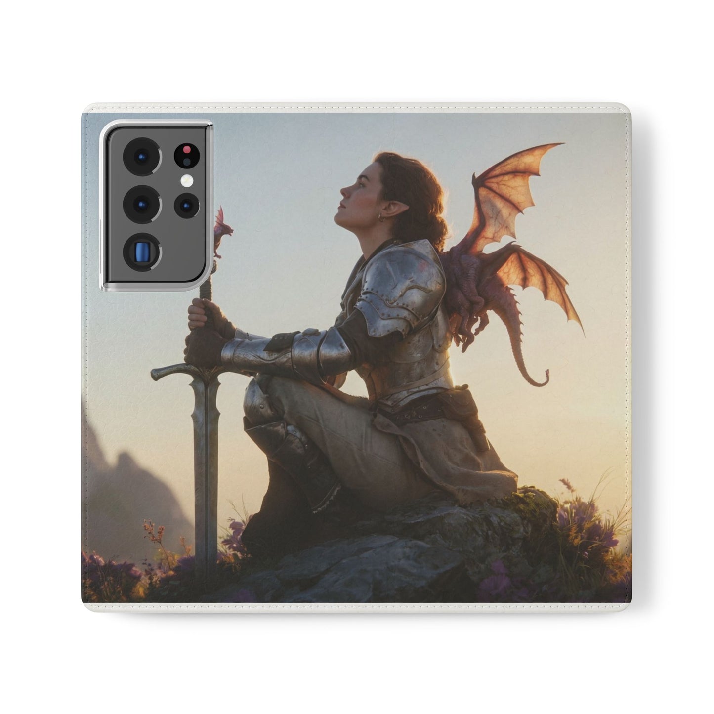 Dragon Knight Flip Cases – Sunlit Sentinel with Mini Drake and Sword