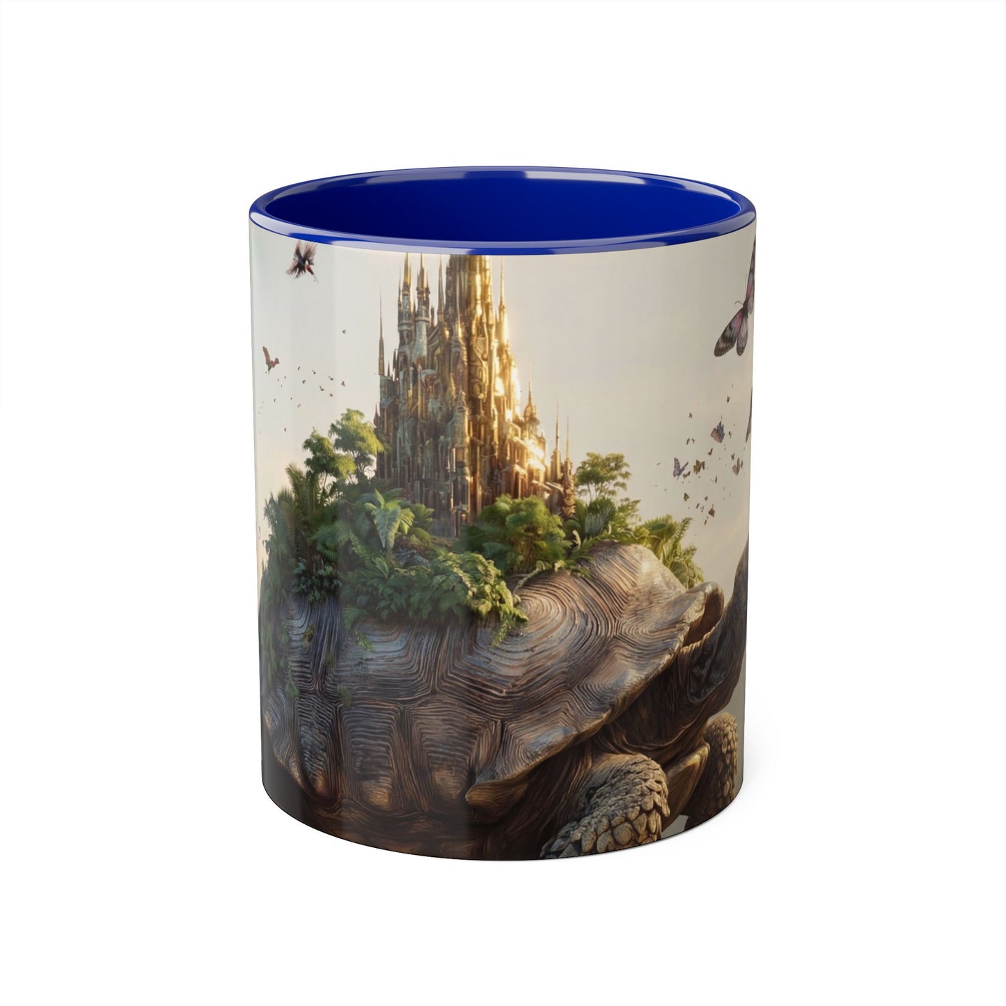 Mythic Tortoise Castle Mug – Golden Spire & Lush Grove Accent Mugs, 11oz