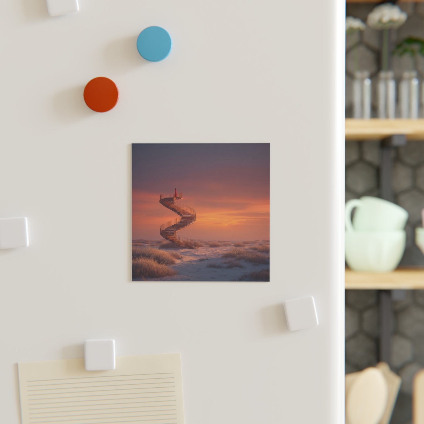 Solitary Spiral Staircase Magnet – Sunset Wanderer at Dawn’s Edge