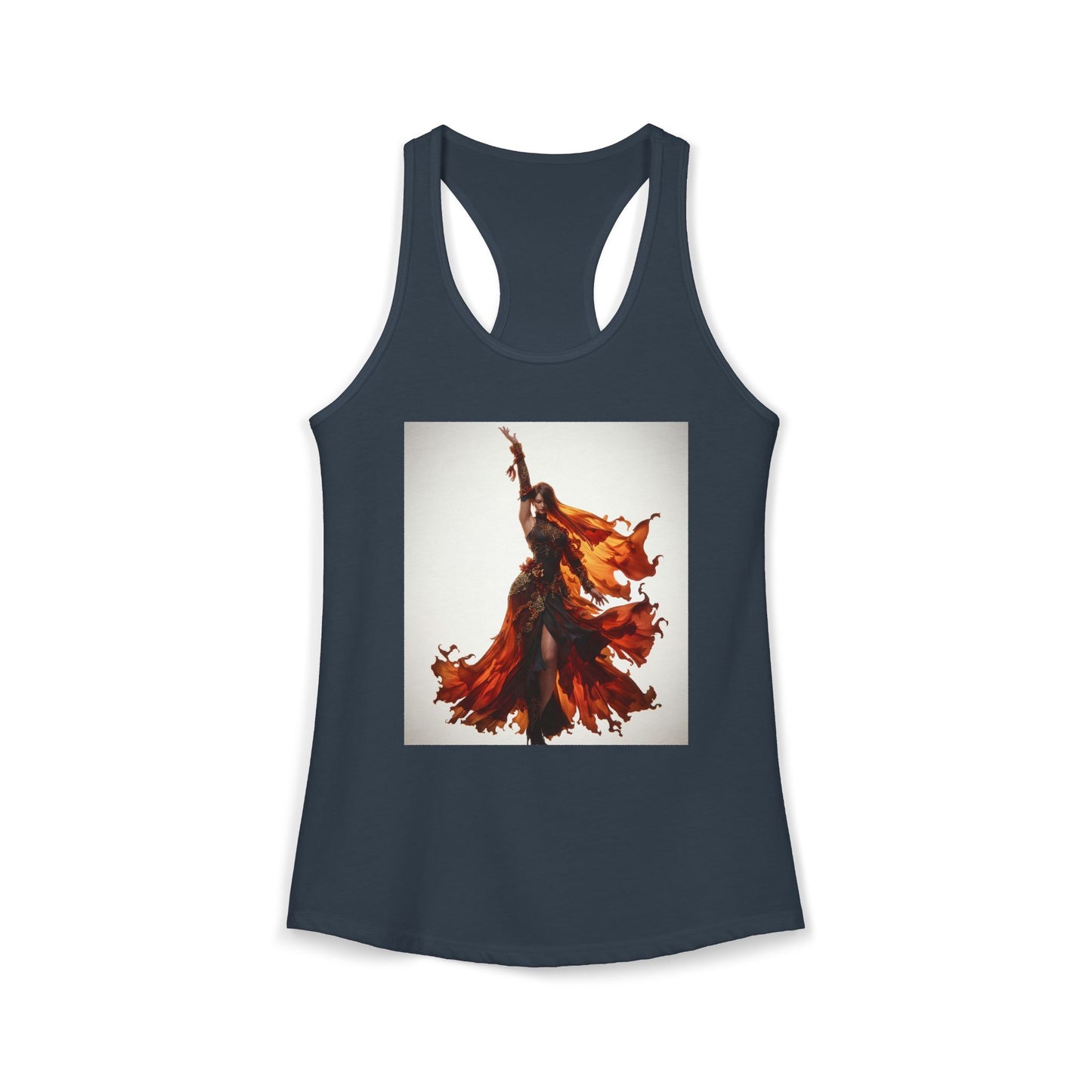 Fiery Dancer Women's Ideal Racerback Tank – Amber & Gold Motion Print