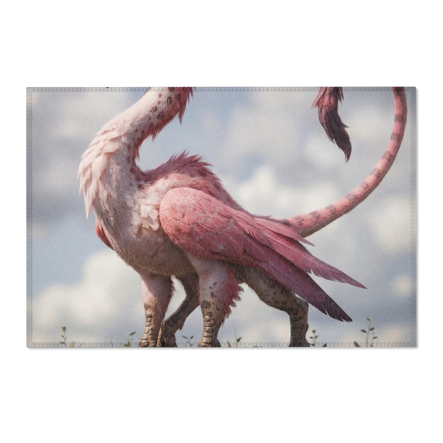 Pink Dawn Sentinel Area Rug – Soft Feathers and Curled Tail Dreamscape