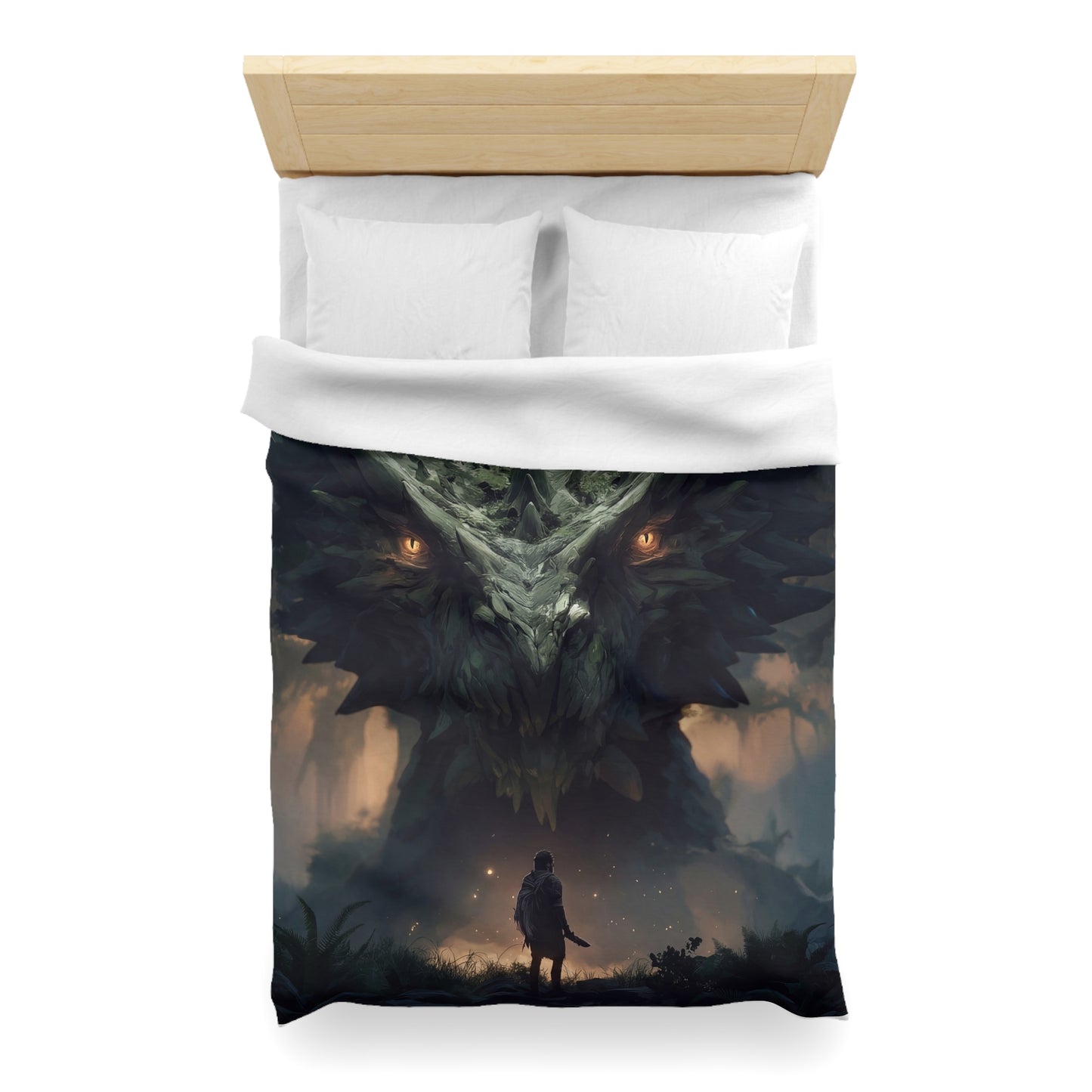 Ancient Dragon Sentinel Microfiber Duvet Cover – Forest Guardian at Dusk