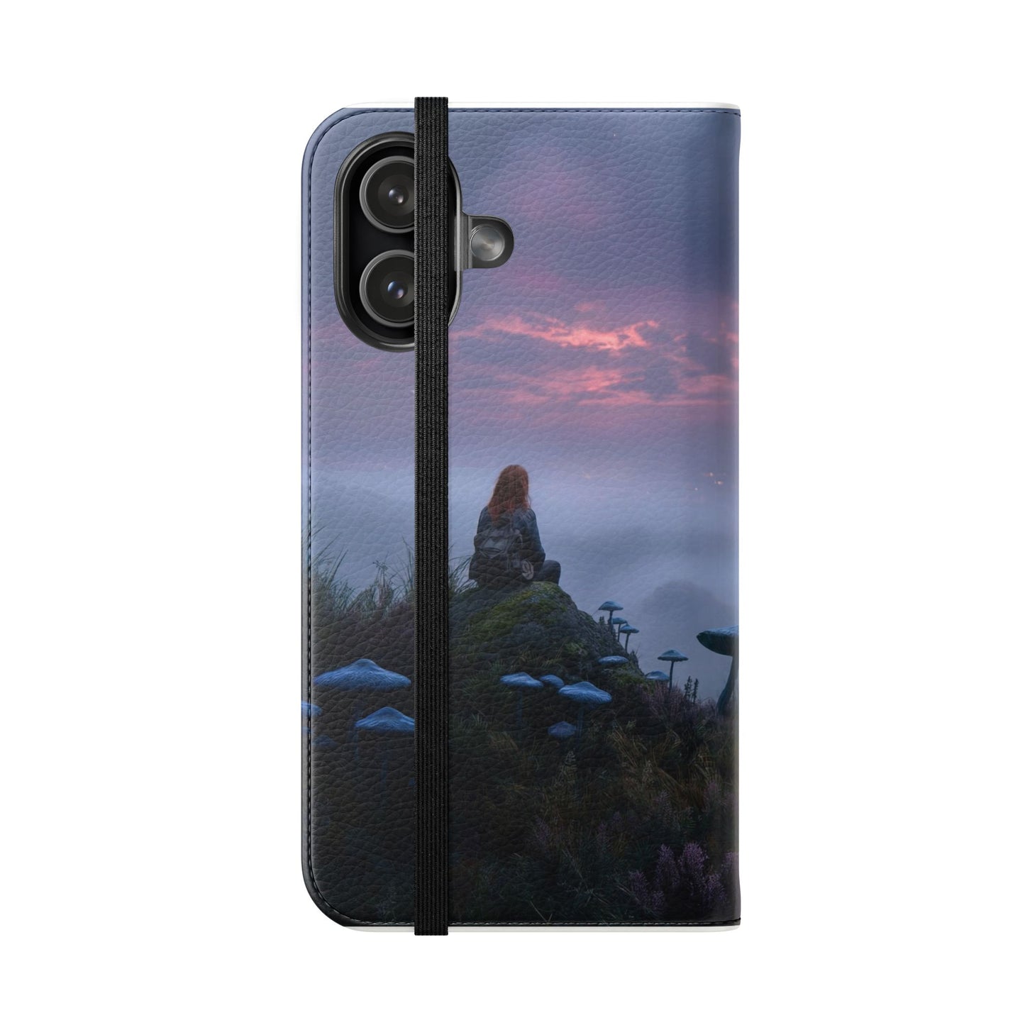 Misty Hilltop Flip Cases – Red-Haired Wanderer at Twilight
