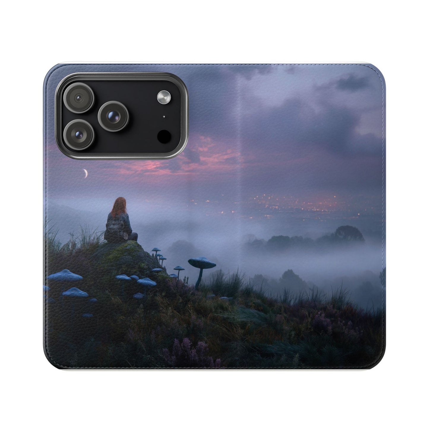 Misty Hilltop Flip Cases – Red-Haired Wanderer at Twilight