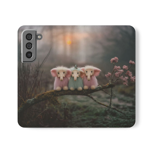 Mossy Branch Elephants Flip Cases – Pastel Fluff Guardians
