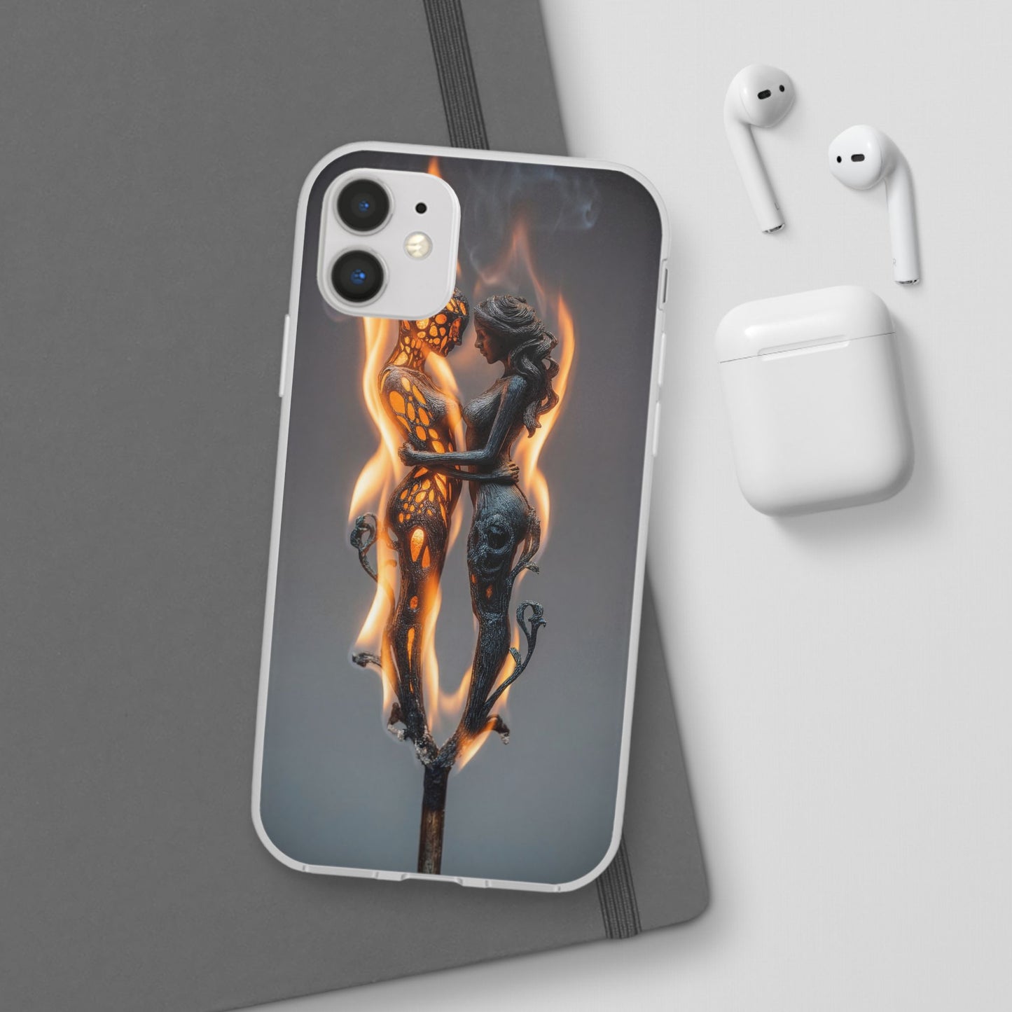 Flame-Embraced Lovers Flexi Cases – Intimate Glow Within the Fire