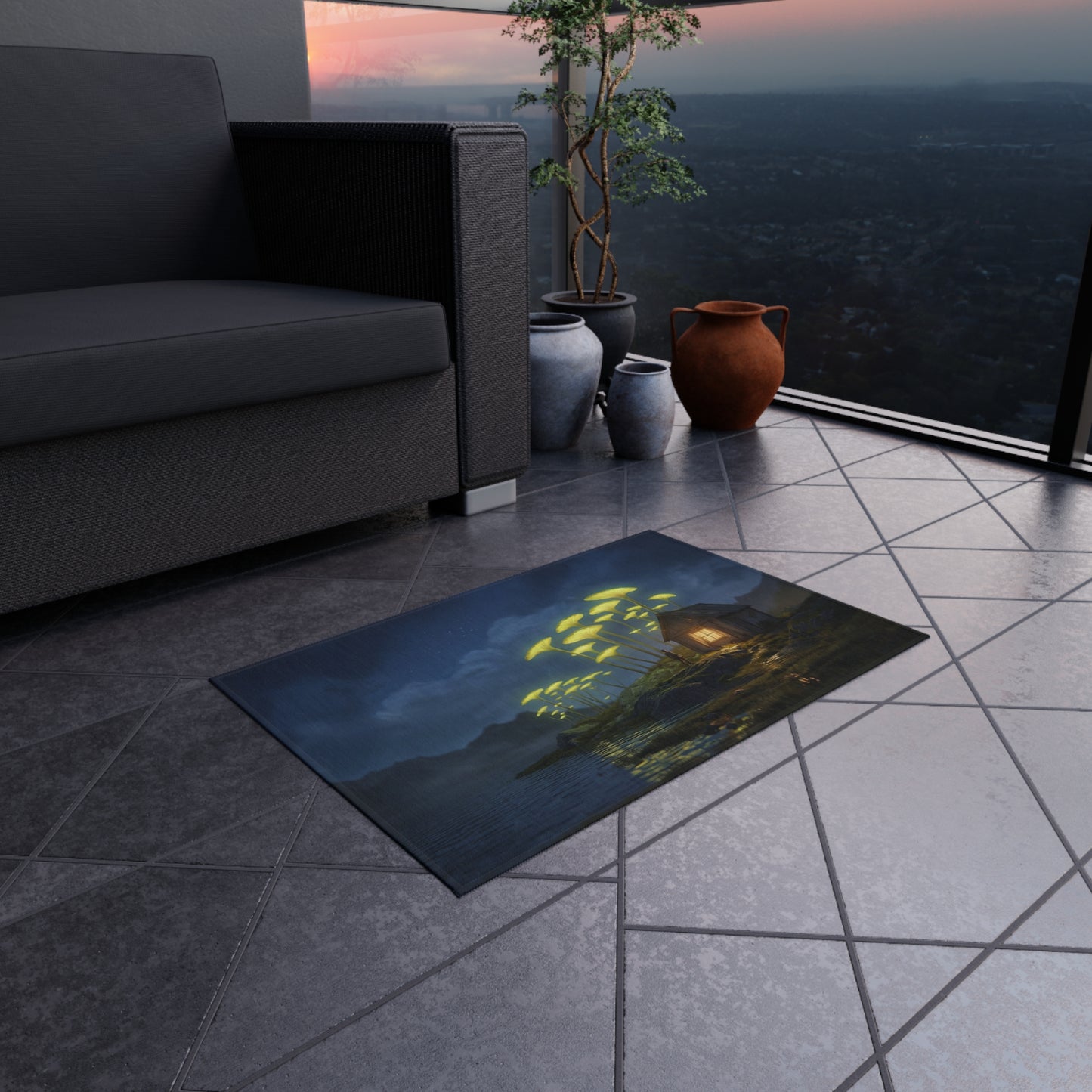 Giant Mushroom Cottage Rug – Bioluminescent Forest Escape