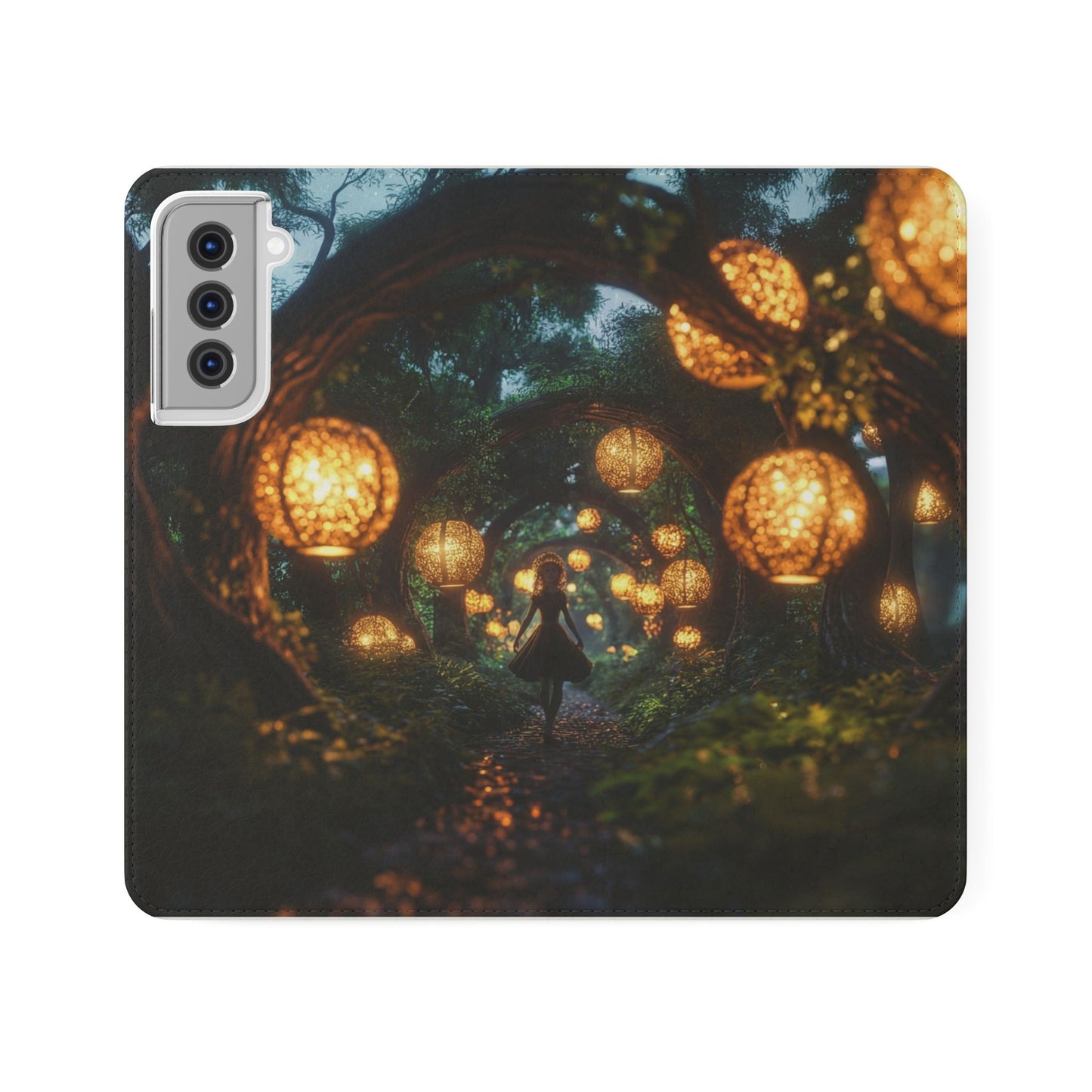 Lantern Archway Flip Cases – Girl Walking Through Forest Tunnel Art Case