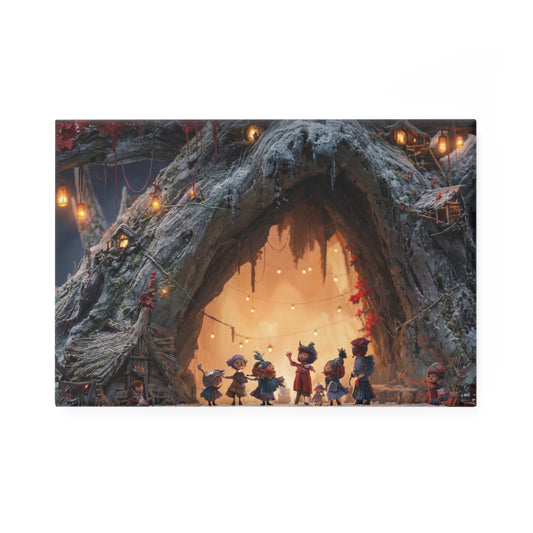 Winter Treehouse Village Button Magnet, Rectangle (1 & 10 pcs) – Hearthlight Under Crimson Canopy