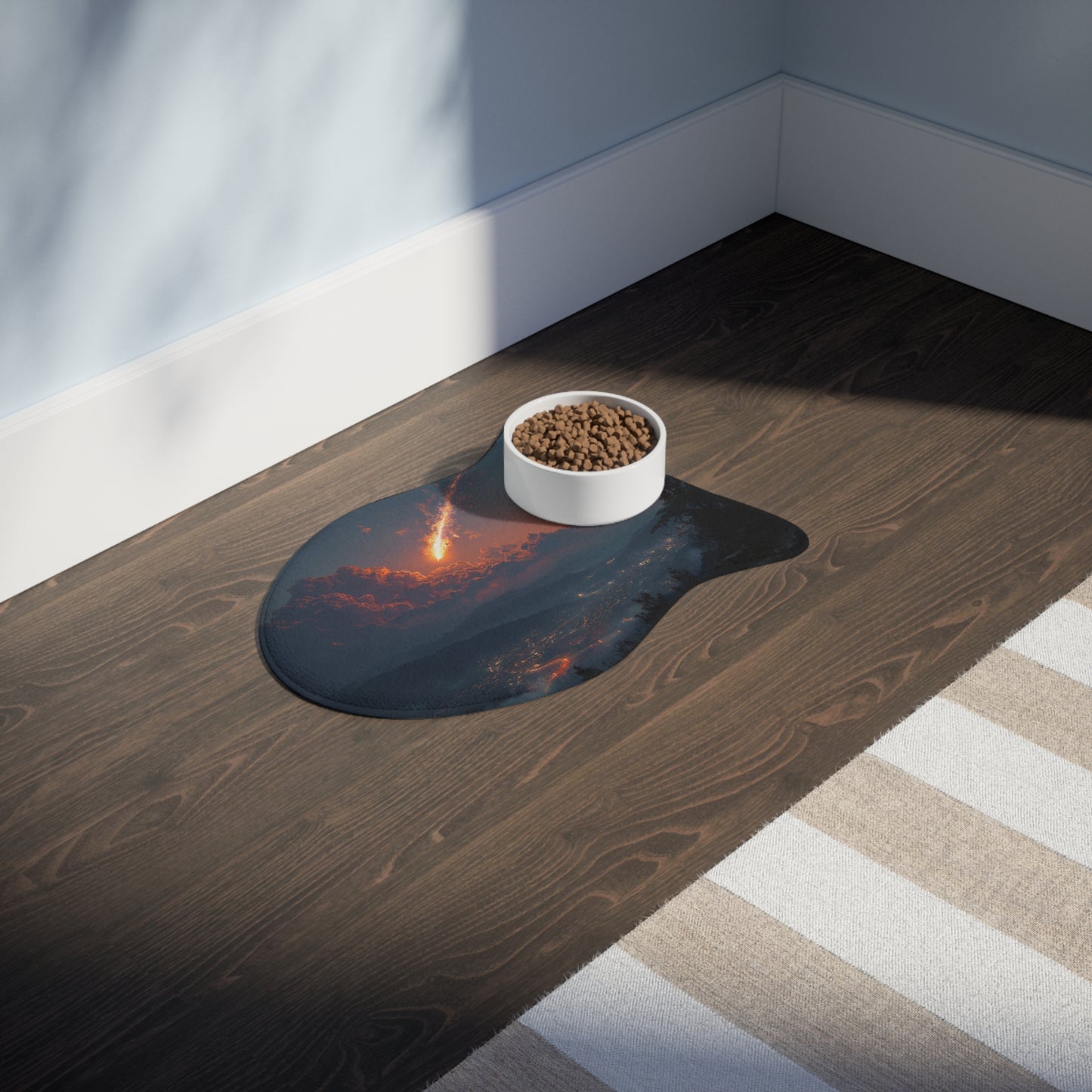 Meteor Over Valley Pet Feeding Mats – Fiery Trail Across Twilight Hills