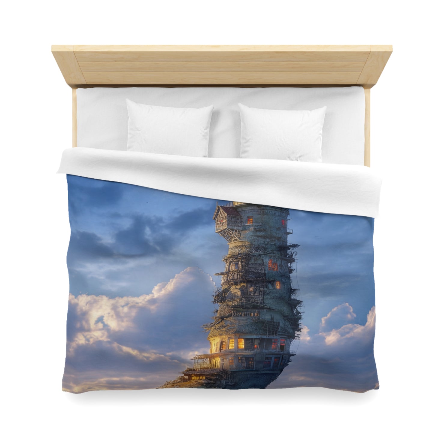 Skyward Lighthouse Microfiber Duvet Cover – A Beacon Through Twilight Clouds