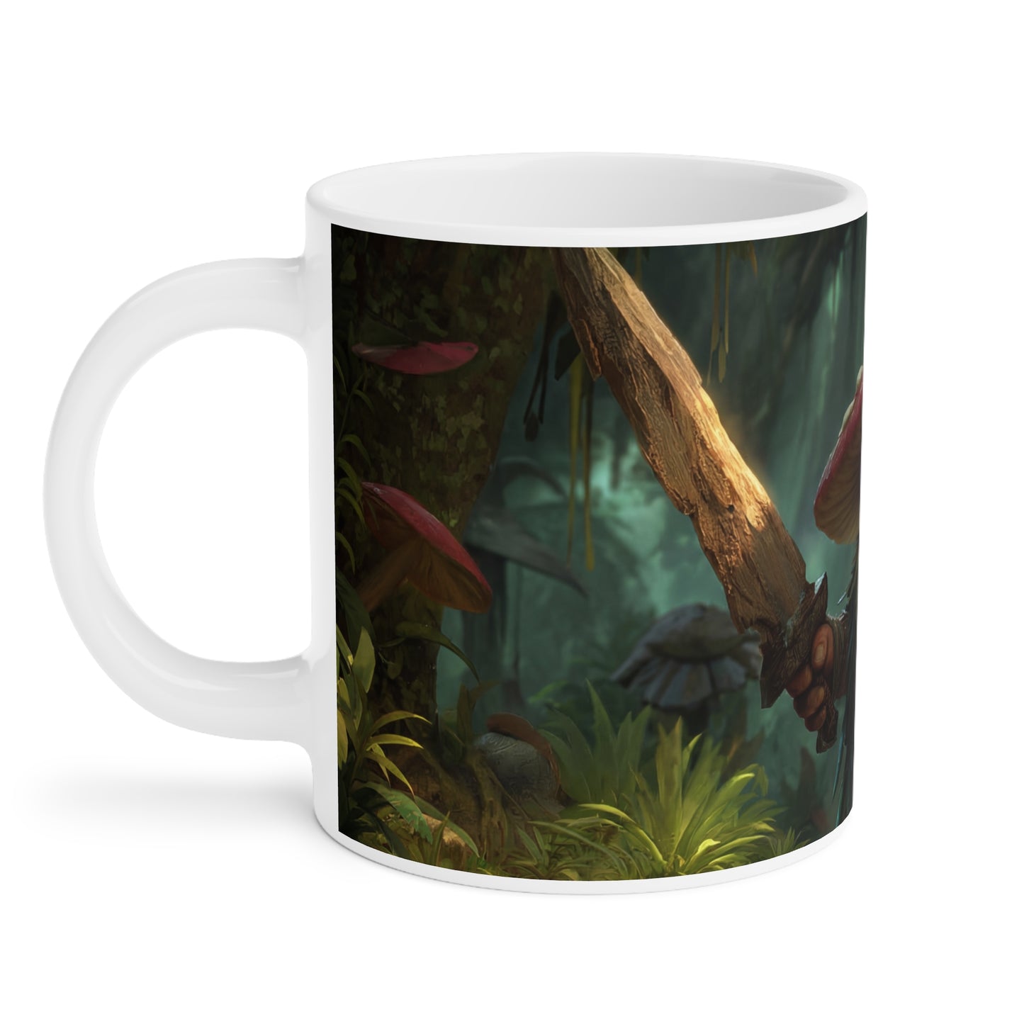 Forest Guardian Mushroom Warrior Ceramic Mugs (11oz\15oz\20oz) – Sunlit Canopy Embrace