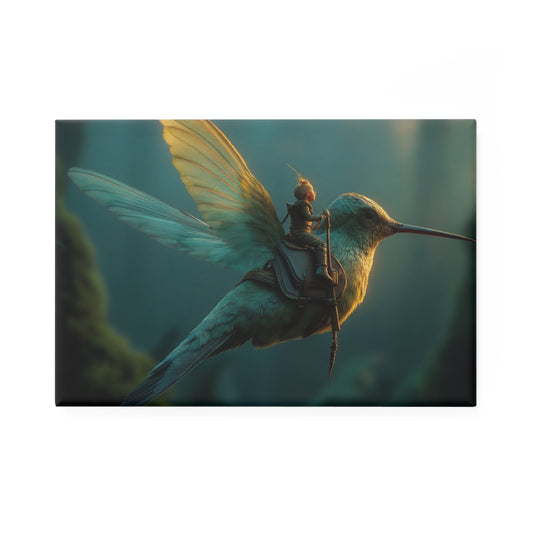 Tiny Knight on Hummingbird Magnet – Whispering Forest Ride