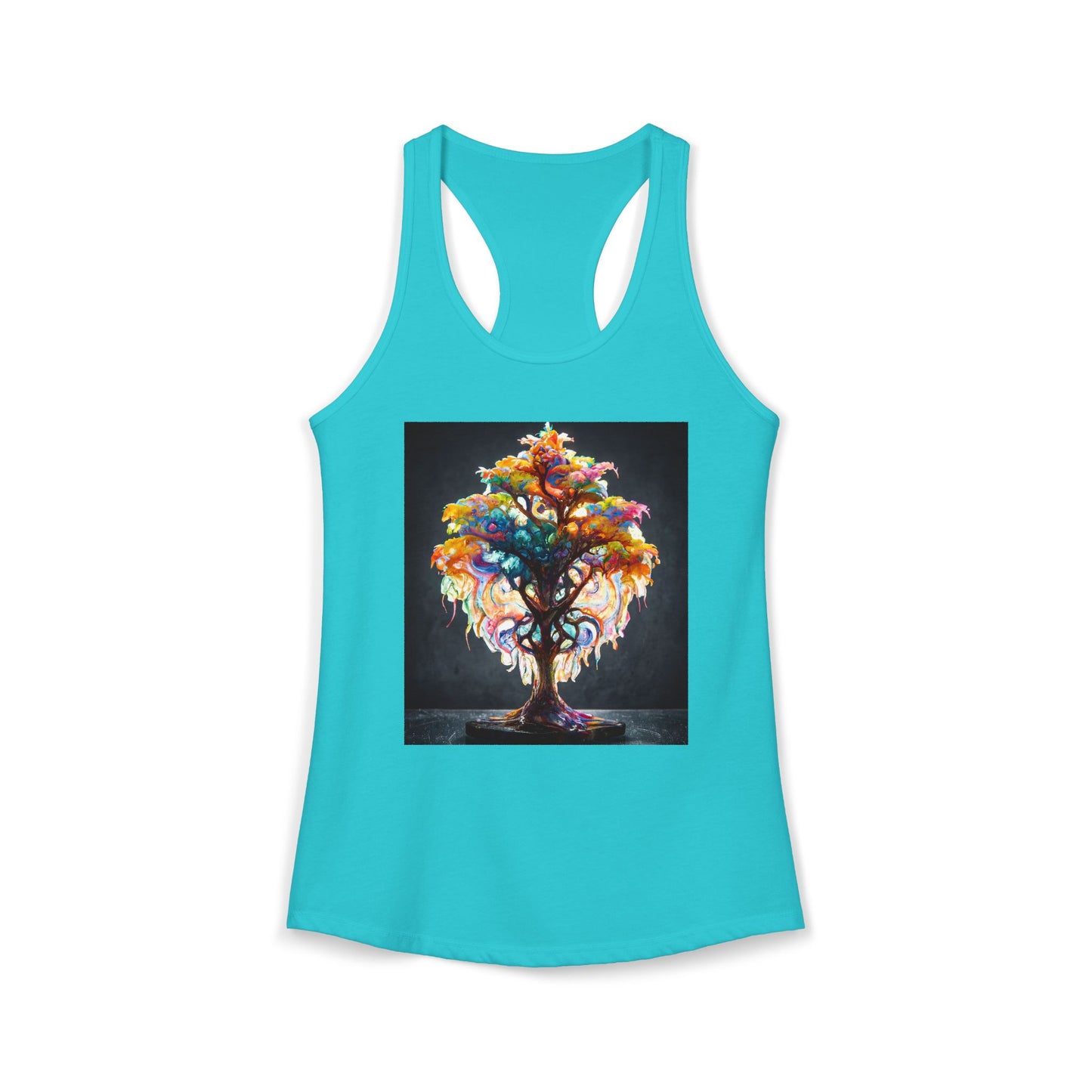 Chromatic Canopy Women's Ideal Racerback Tank – Prismatic Roots and Drip Artwork