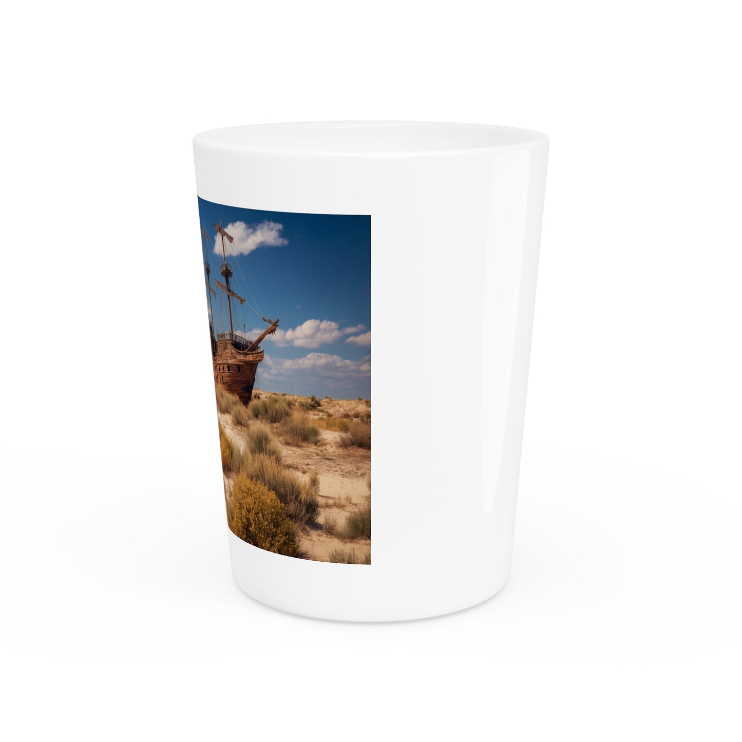 Desert Wreckage Shot Glass – Weathered Galleon on the Dunes