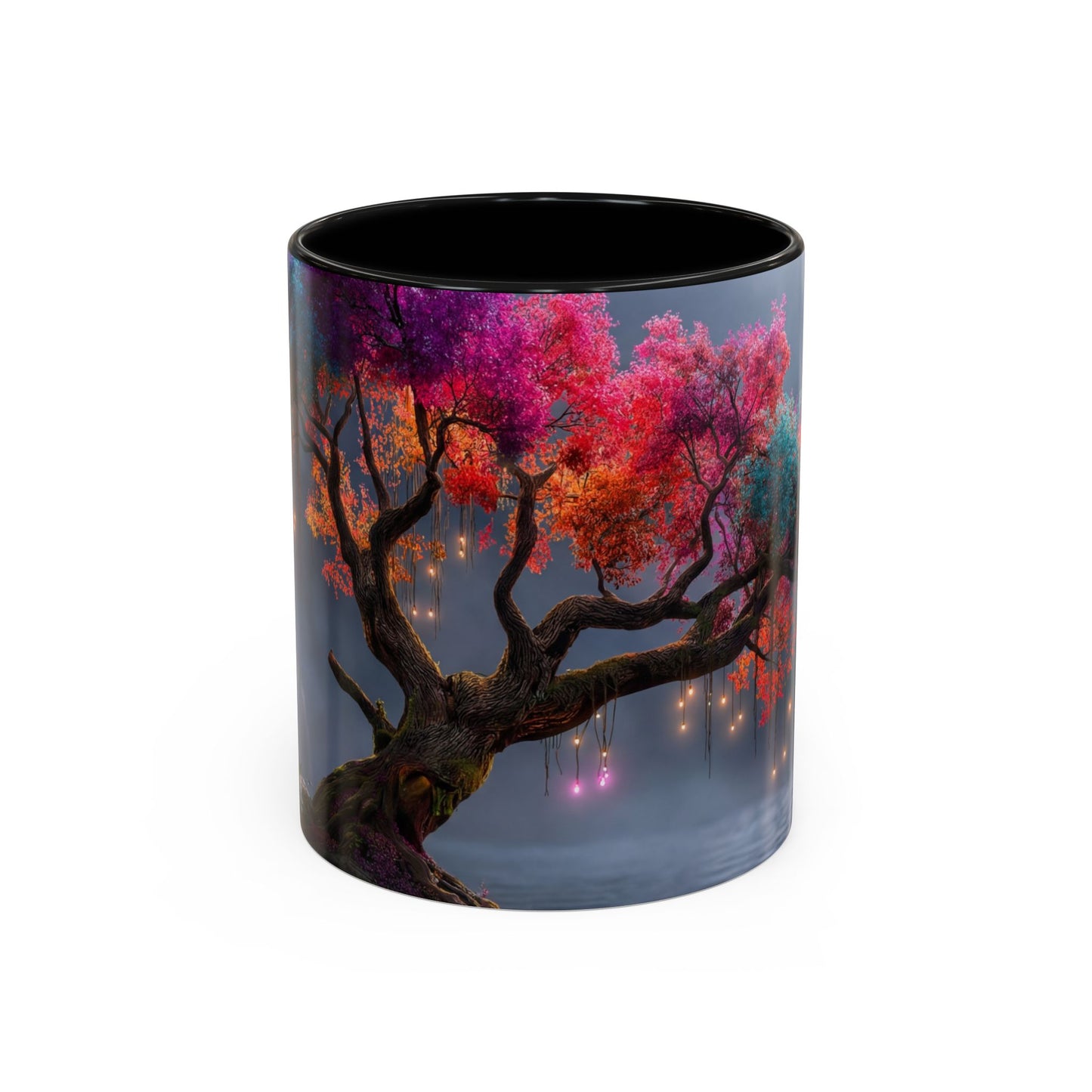 Prismatic River Tree Accent Coffee Mug (11, 15oz) – Neon Canopy Moonlight Reflections