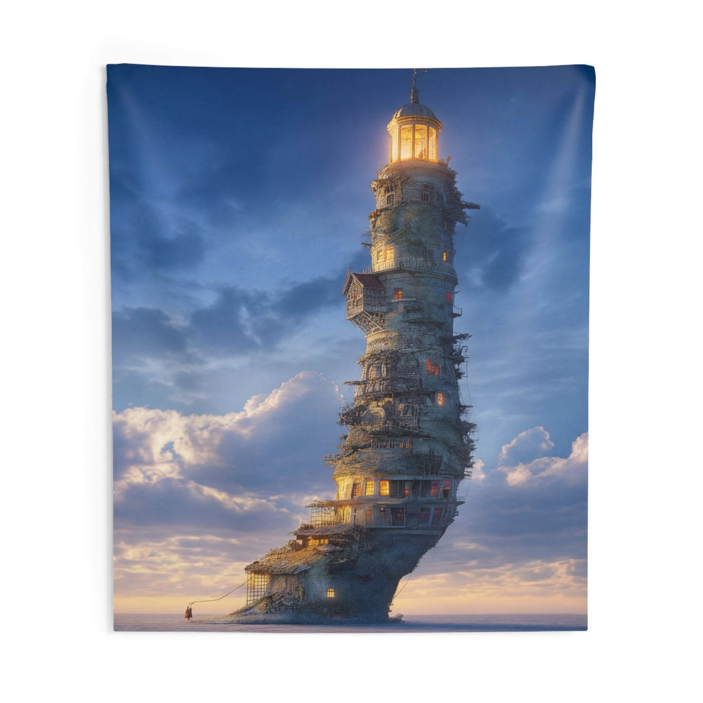 Skyborne Lighthouse Indoor Wall Tapestries – Aetherial Beacon at Dusk