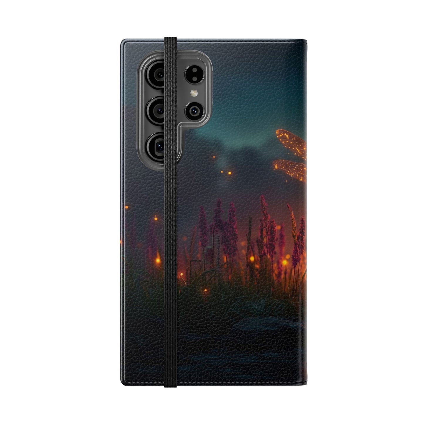 Bioluminescent Dragonfly Flip Cases – Glowing Amber Wings Over Twilight Marsh