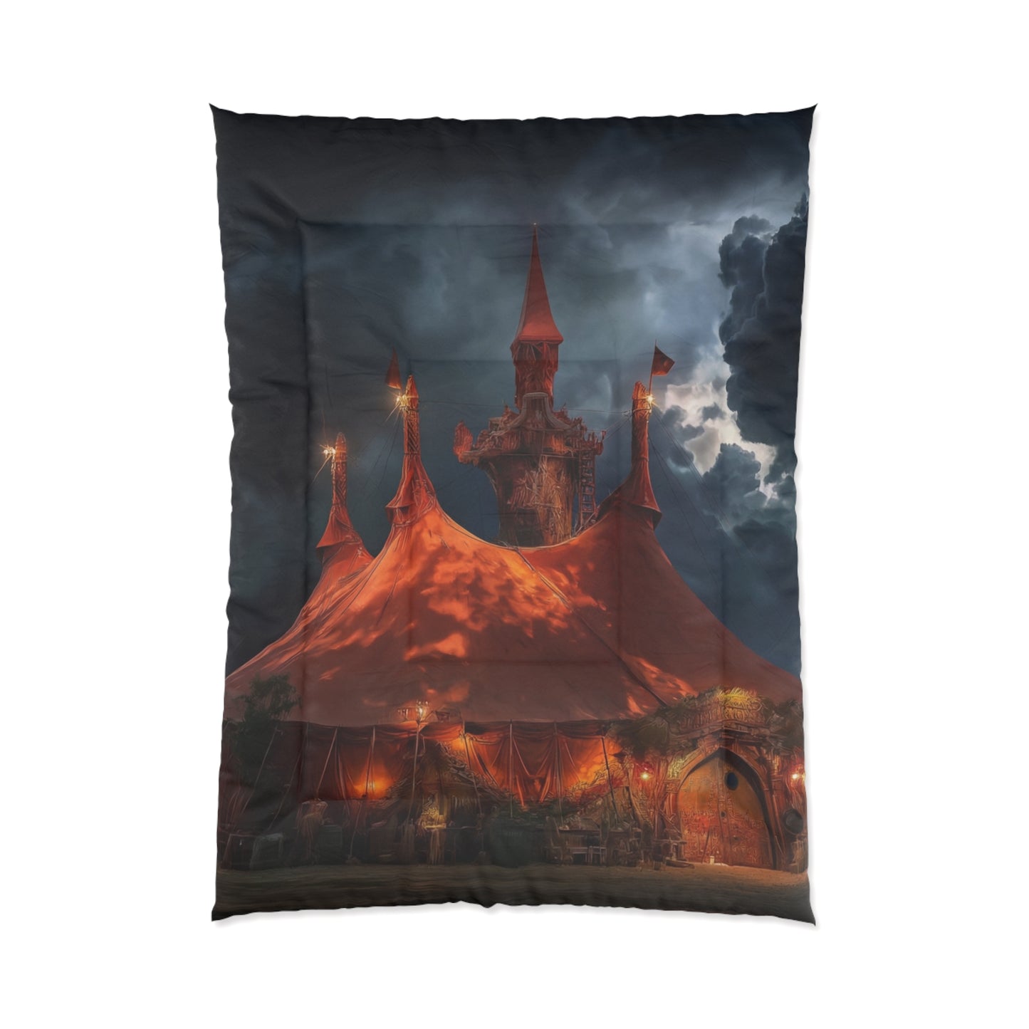 Crimson Circus Tent Comforter – Midnight Carnival Dreamscape