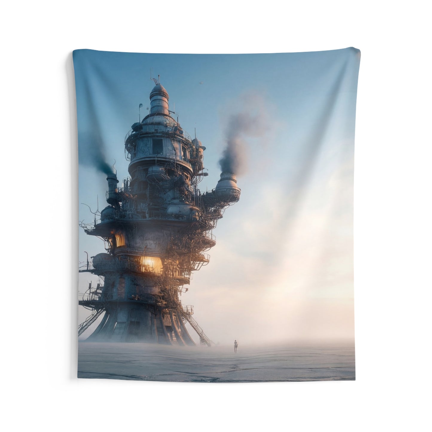 Steamforged Tower Indoor Wall Tapestries – Dusk Over the Iron Sentinel