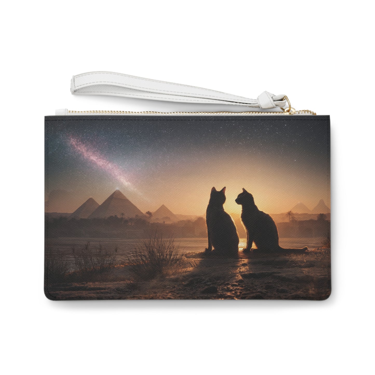 Starlit Pyramids Cat Clutch Bag – Whispers of Ancient Twilight