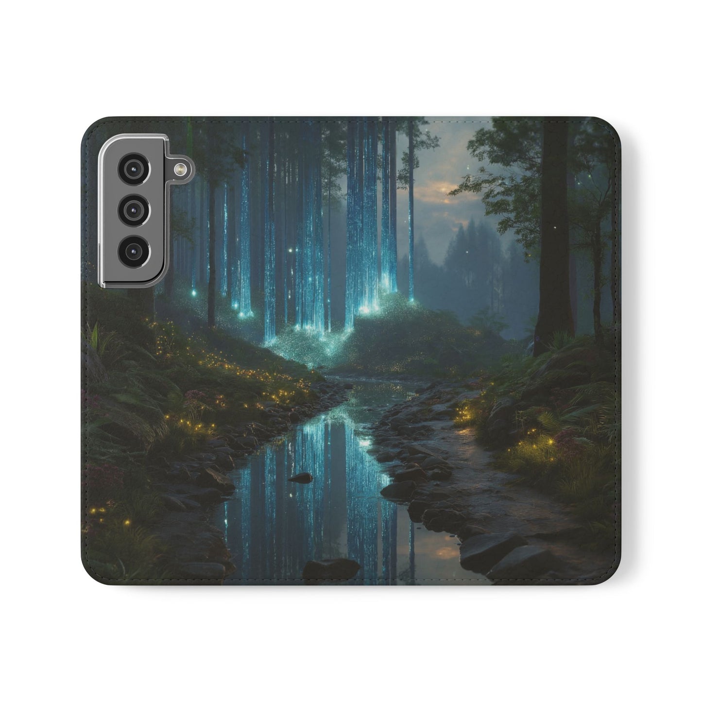 Bioluminescent Forest Flip Cases – Cyan Lightfall Stream Cover
