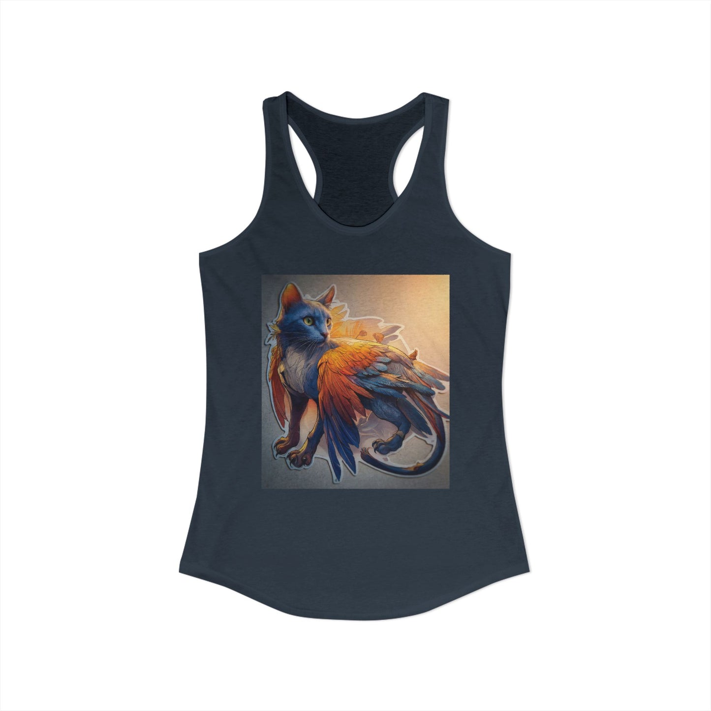 Winged Cat Guardian Tank – Azure Feline with Sunlit Feathers