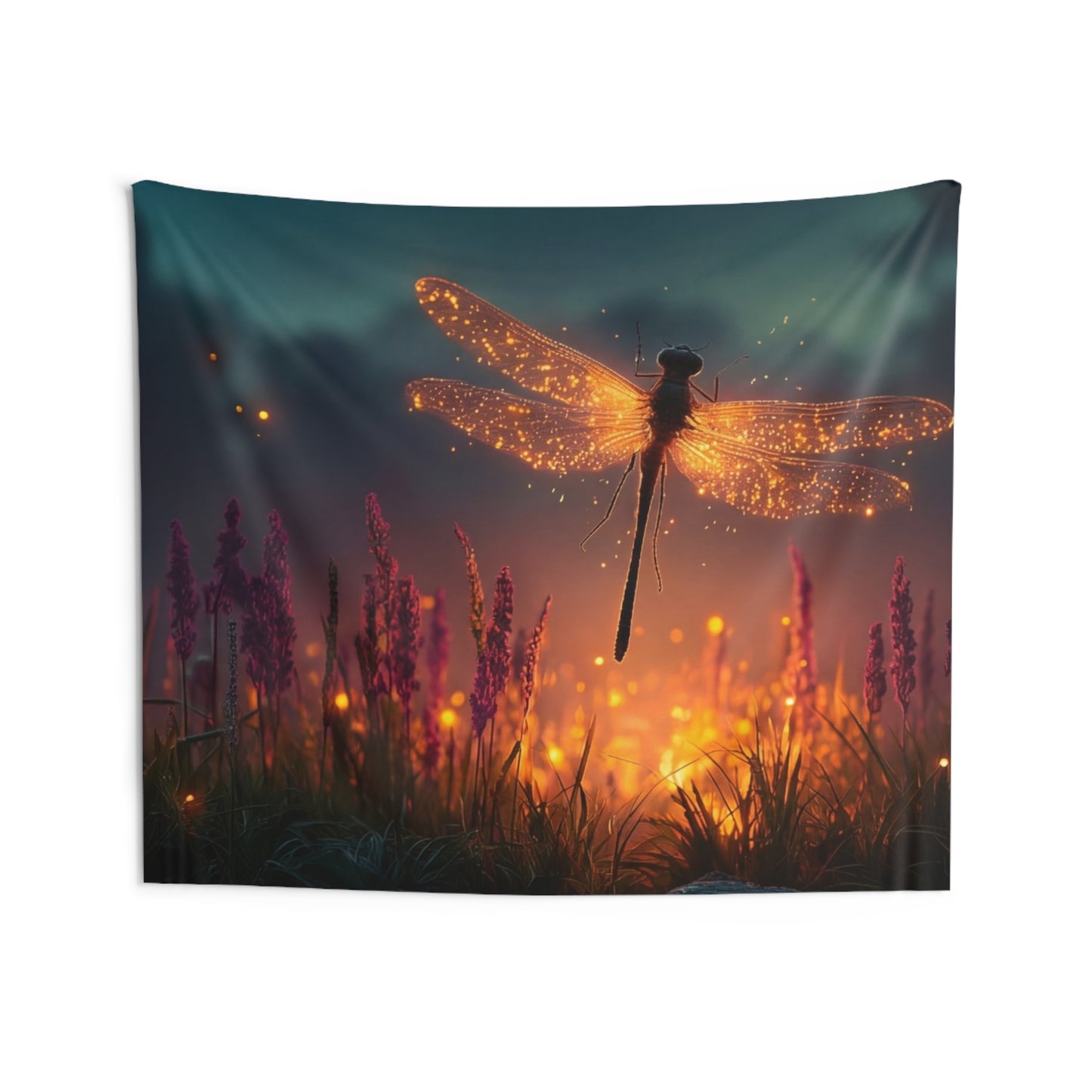 Glowing Dragonfly Indoor Wall Tapestries – Twilight Firefly Serenade
