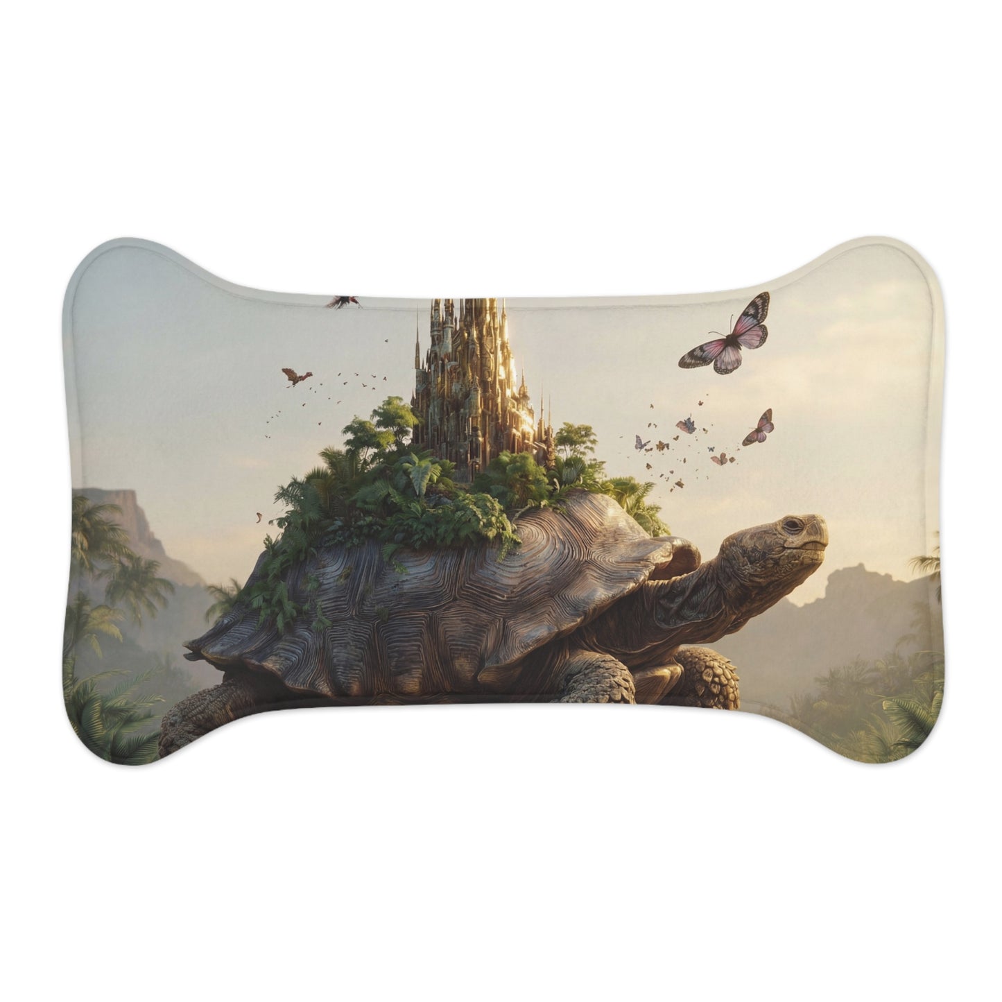 Celestial Tortoise Castle Pet Feeding Mats – Sunlit Sanctuary for Your Furry Companions
