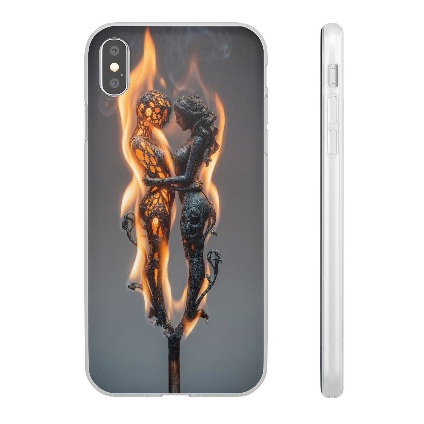 Flame-Embraced Lovers Flexi Cases – Intimate Glow Within the Fire