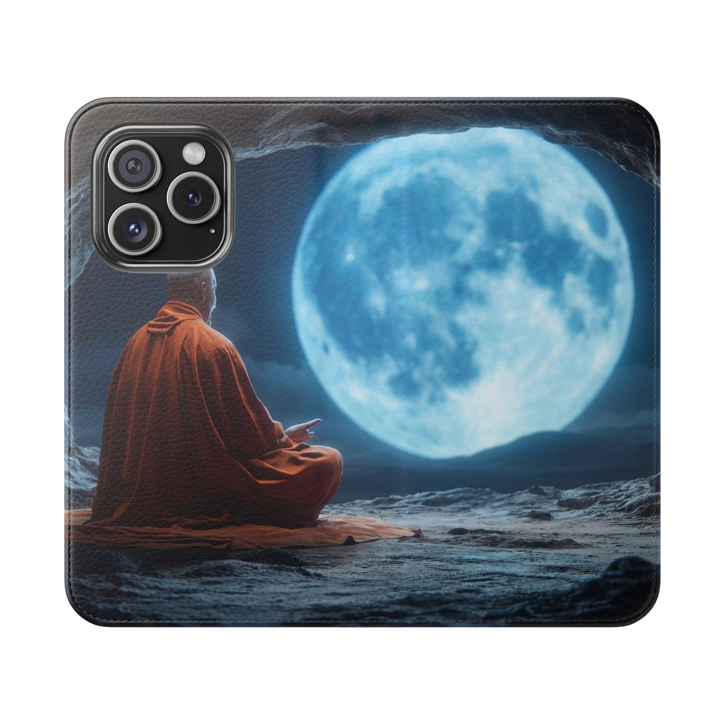 Lunar Meditation Flip Cases – Serene Monk Under Moonlight
