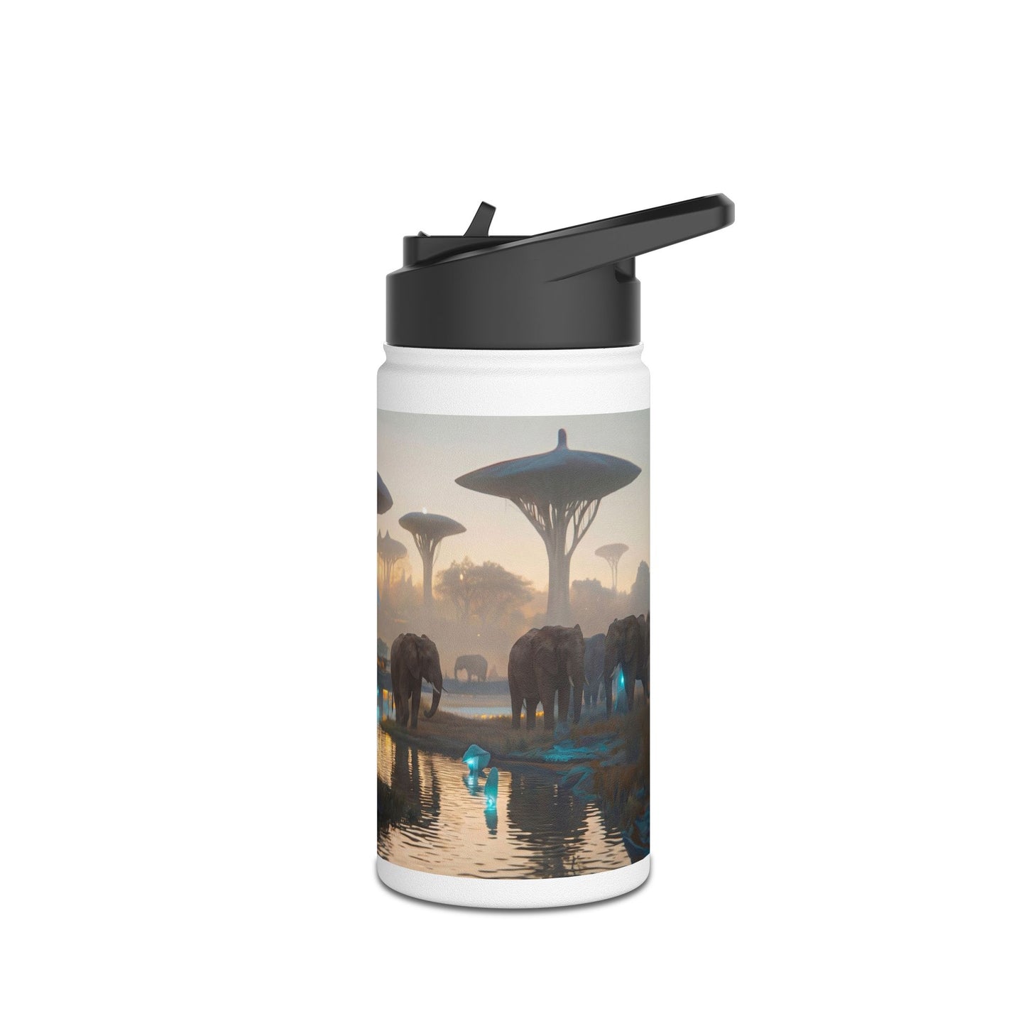 Misty Savannah Elephants Stainless Steel Water Bottle, Standard Lid – Dawn’s Whispering Herd