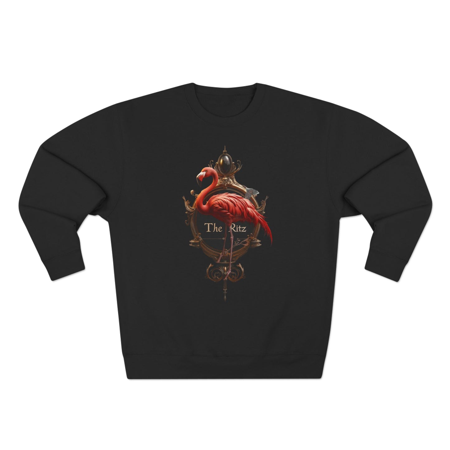The Ritz Flamingo Unisex Crewneck Sweatshirt – Regal Pink Crest and Ornate Frame