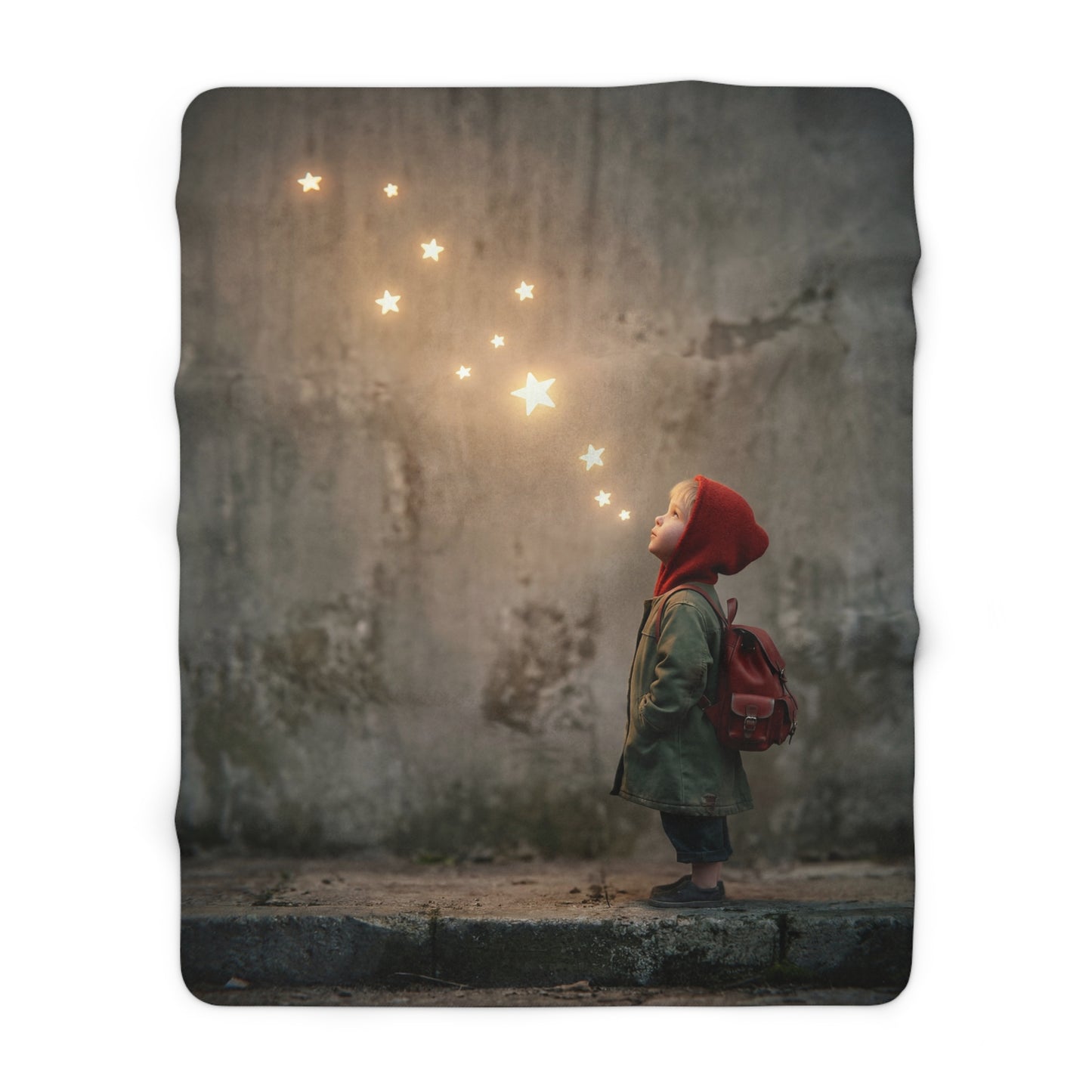 Star-Seeker Sherpa Fleece Blanket – Warm Glow Against Weathered Stone
