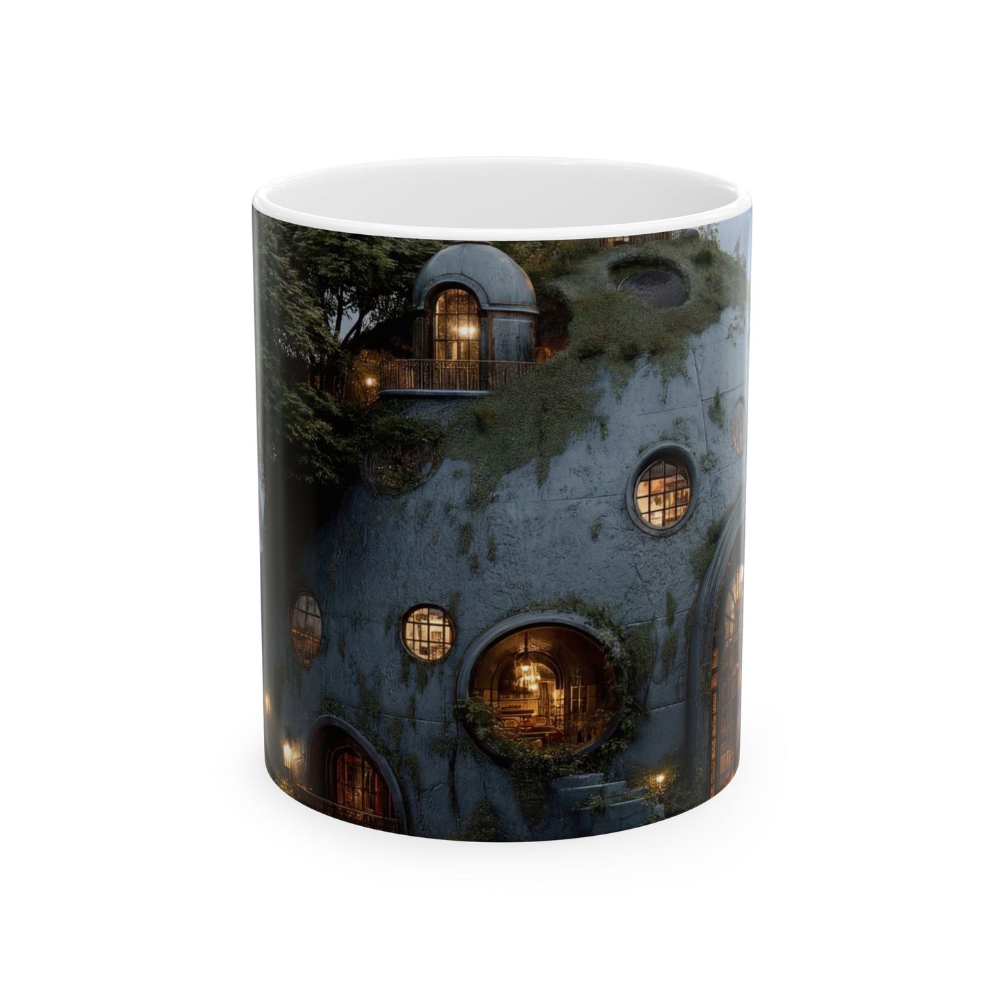 Sky-Rooted Dome House Ceramic Mug – Twilight Haven in Stone and Moss