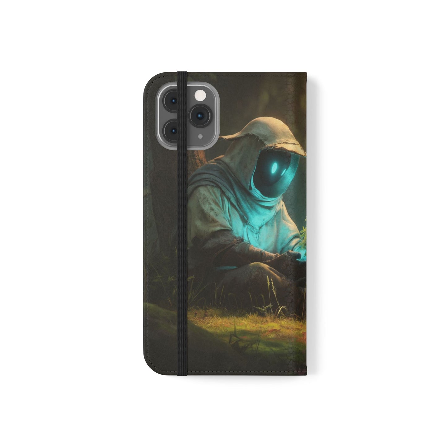 Glowing Orb Hooded Guardian Flip Cases – Bioluminescent Forest Keeper