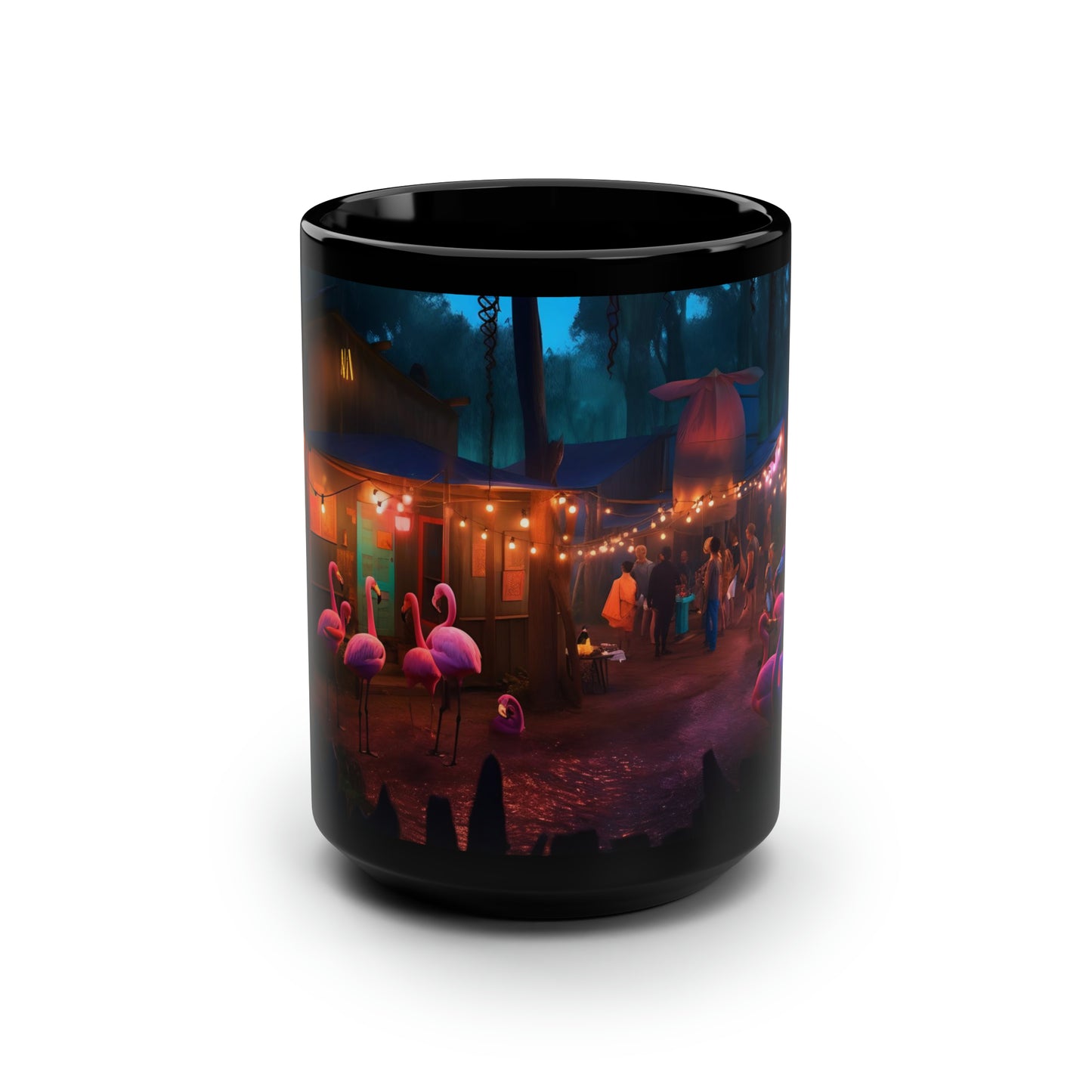 oregon country fair, flamingos at the sauna at oregon country fair, oregon, midnight, disney, pixar - Mug, Black