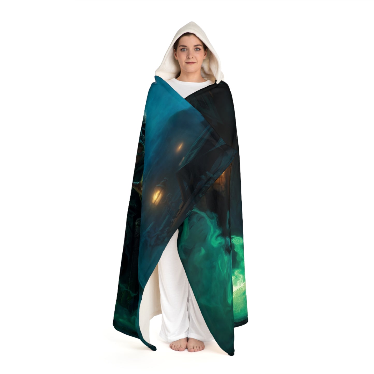 Young Sentinel Hooded Sherpa Fleece Blanket – Emerald Blade Guardian