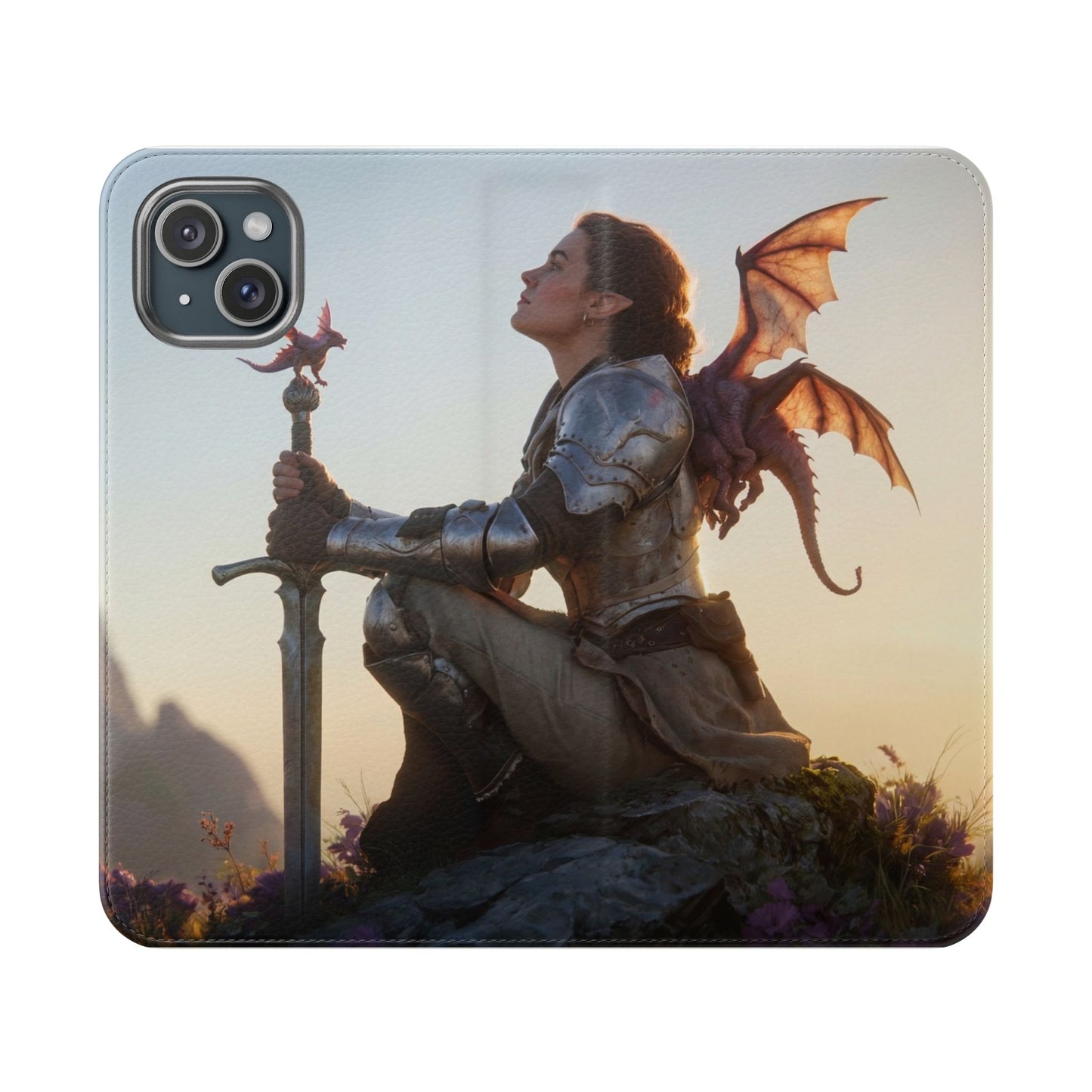 Dragon Knight Flip Cases – Sunlit Sentinel with Mini Drake and Sword