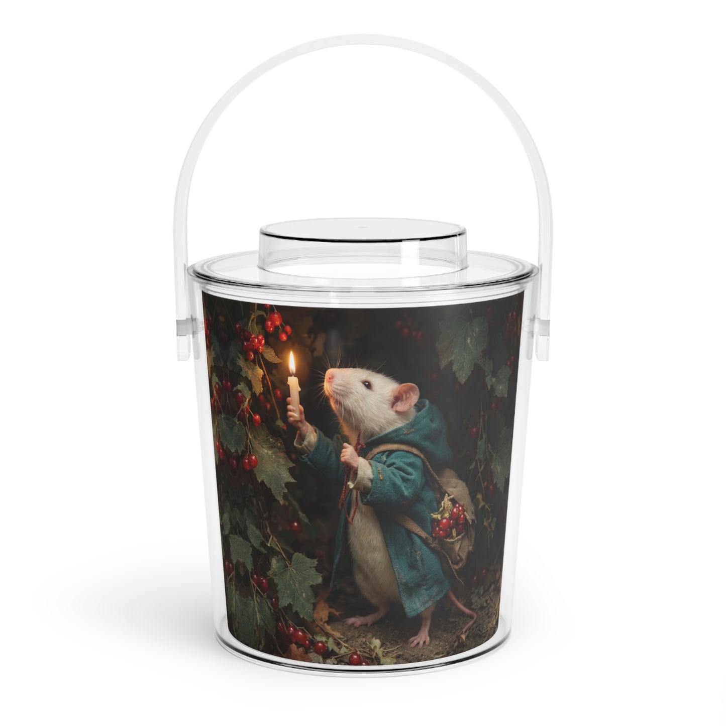 Candlelit Rat Forager Ice Bucket with Tongs – Autumn Berry Harvest Night