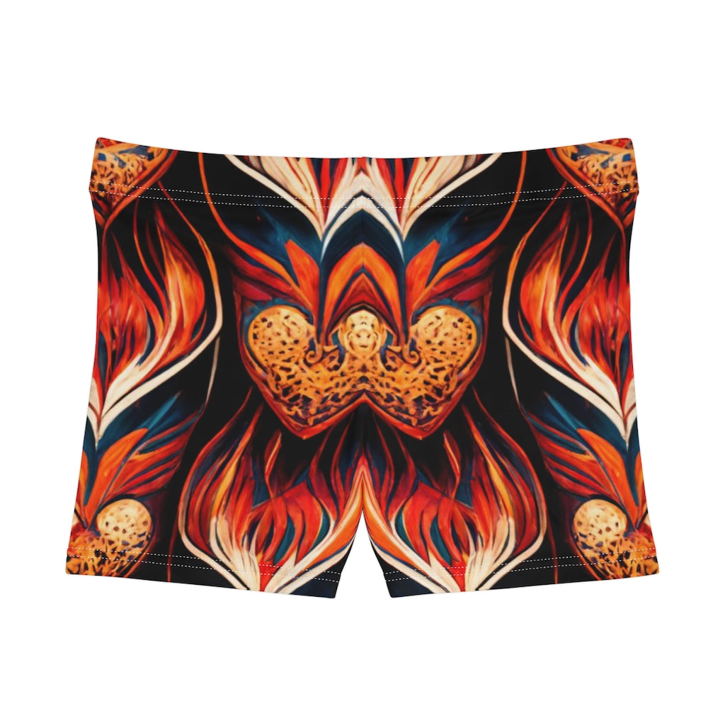 stylized vivid flames and hearts repeating pattern style of ed hardy - Women's Shorts (AOP)