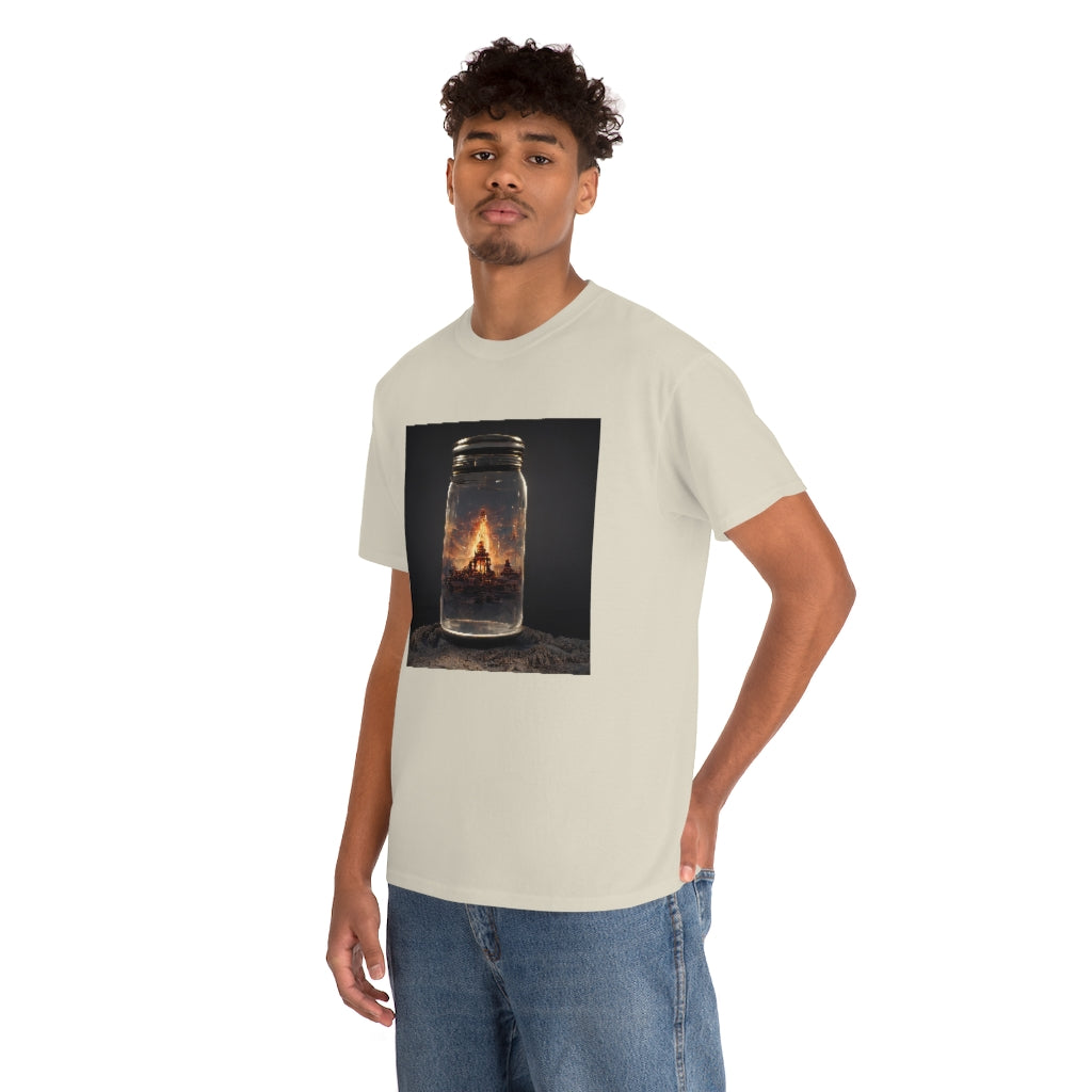 glass_jar_with_burning_man_temple_inside_black_rock_city - Unisex Heavy Cotton Tee